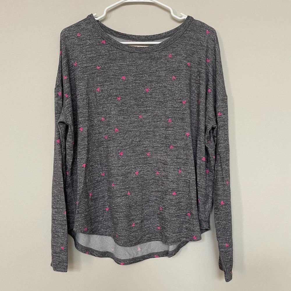 Lucky Brand Grey with Hearts Cloud Jersey Long Sleeve Crew